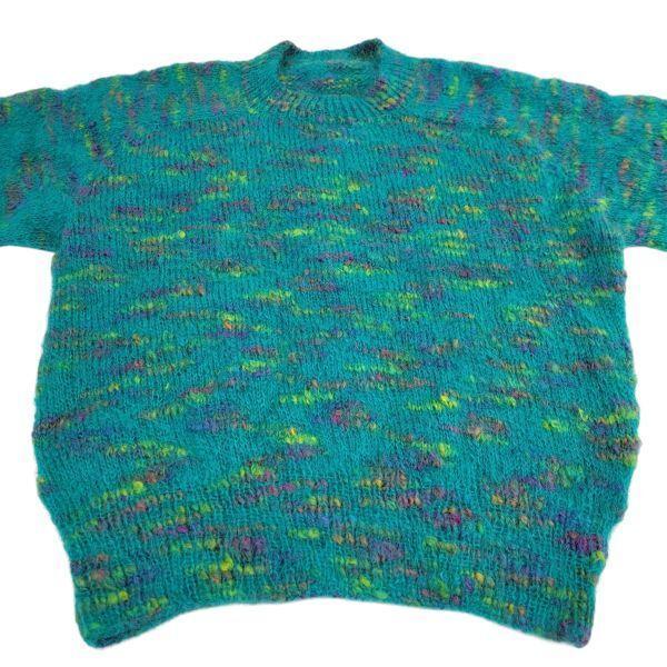 【美品】レトロ 90s ミックス ウール ニット セーター グリーン系 特注品