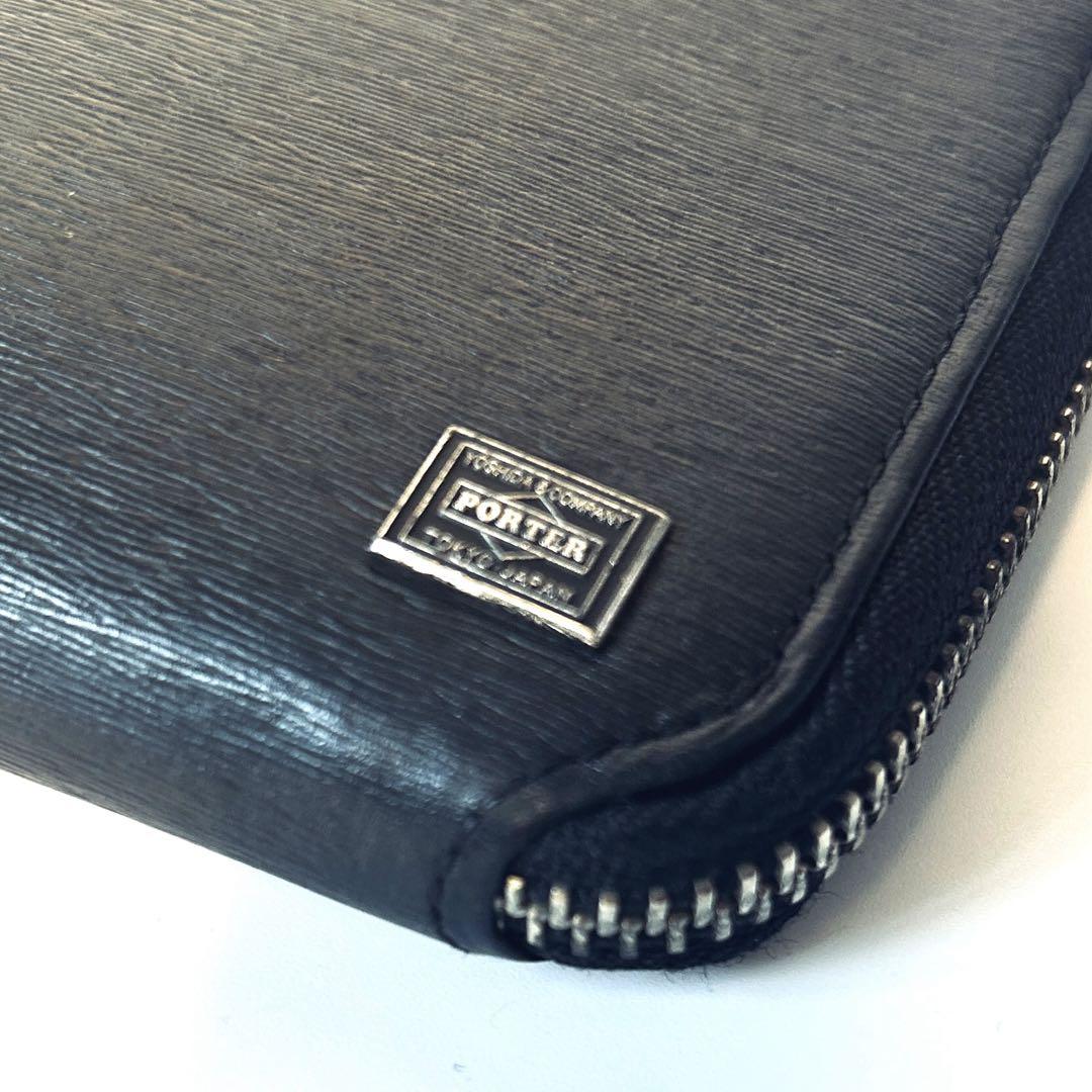 【美品】 ポーター PORTER カレント　長財布　ブラック　レザー L字