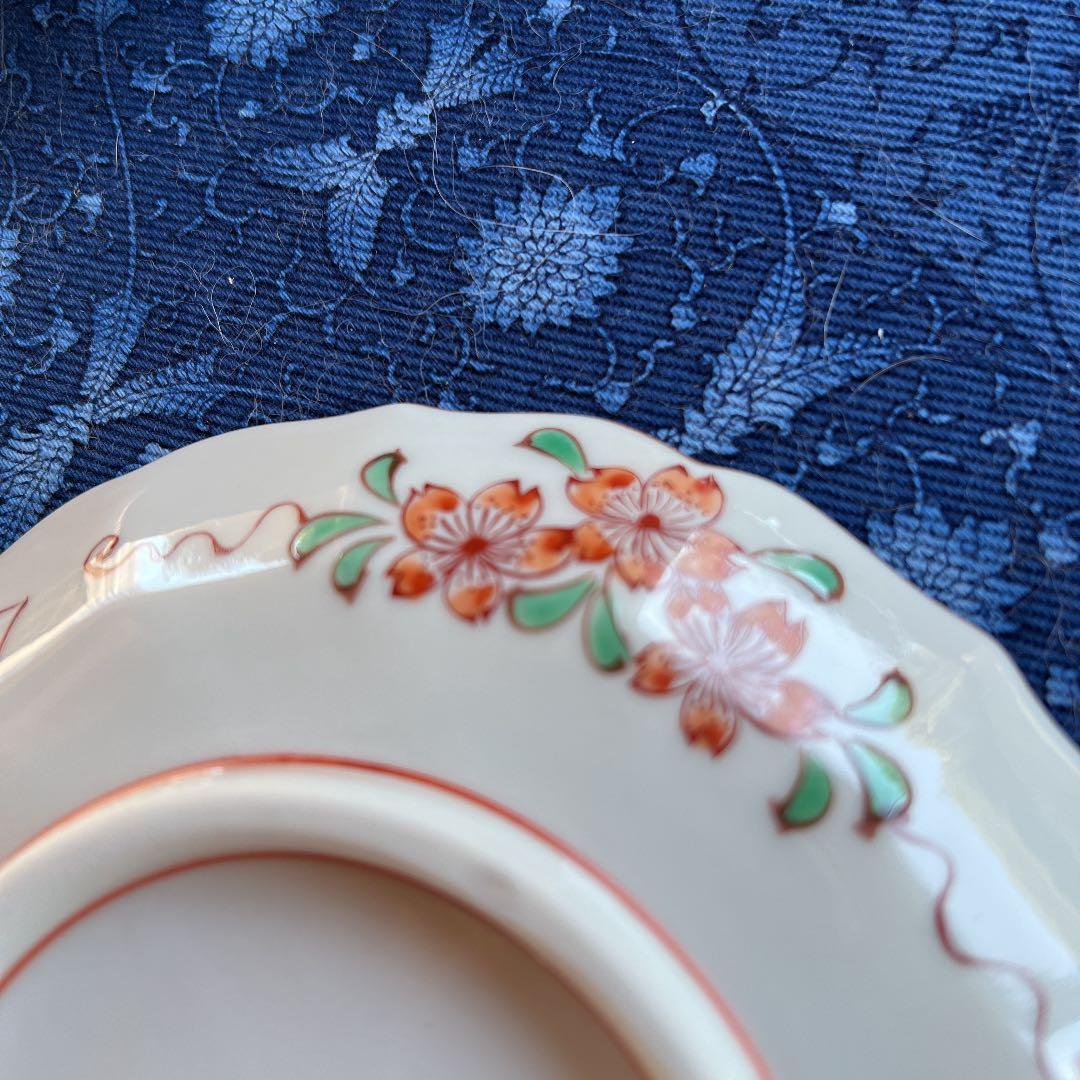 九谷焼 赤絵更紗輪花皿二枚組