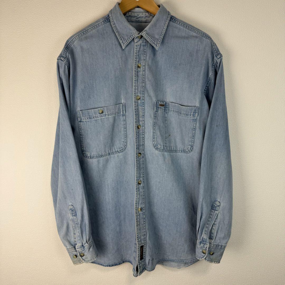 90s ティンバーランド　デニムシャツ　アースカラー　古着　アメカジ　長袖