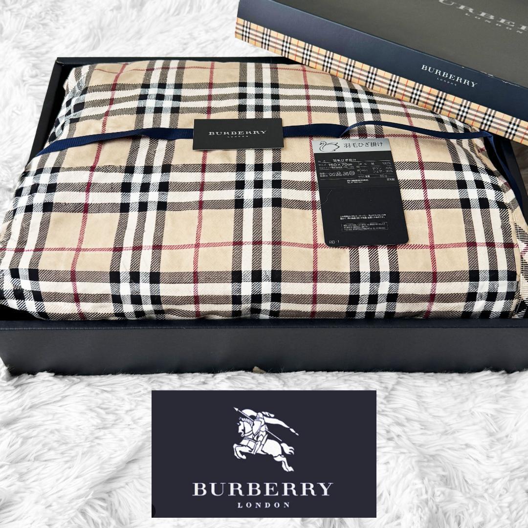 美品BURBERRY LONDON 羽毛ひざ掛け ノバチェック 西川産業 日本製 