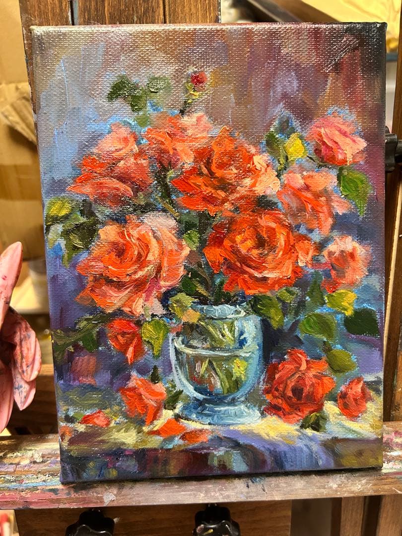 赤のバラ 油彩画