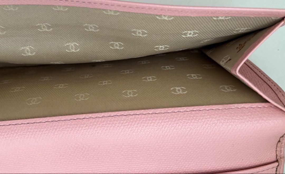 CHANEL シャネル ピンク ココボタン レザー 二つ折り財布