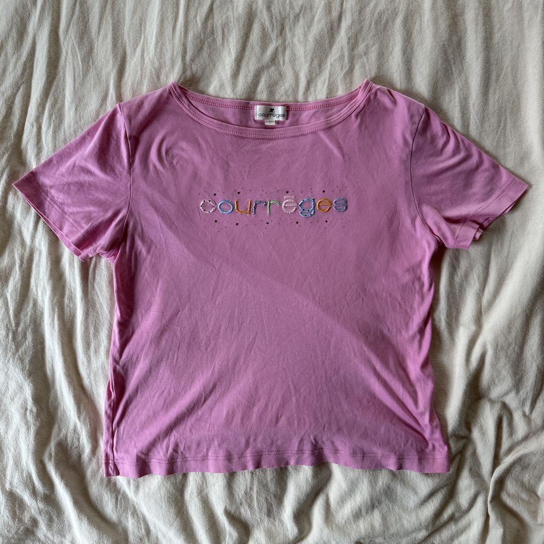 美品Courreges クレージュ ロゴ ピンク 半袖 トップス y2k