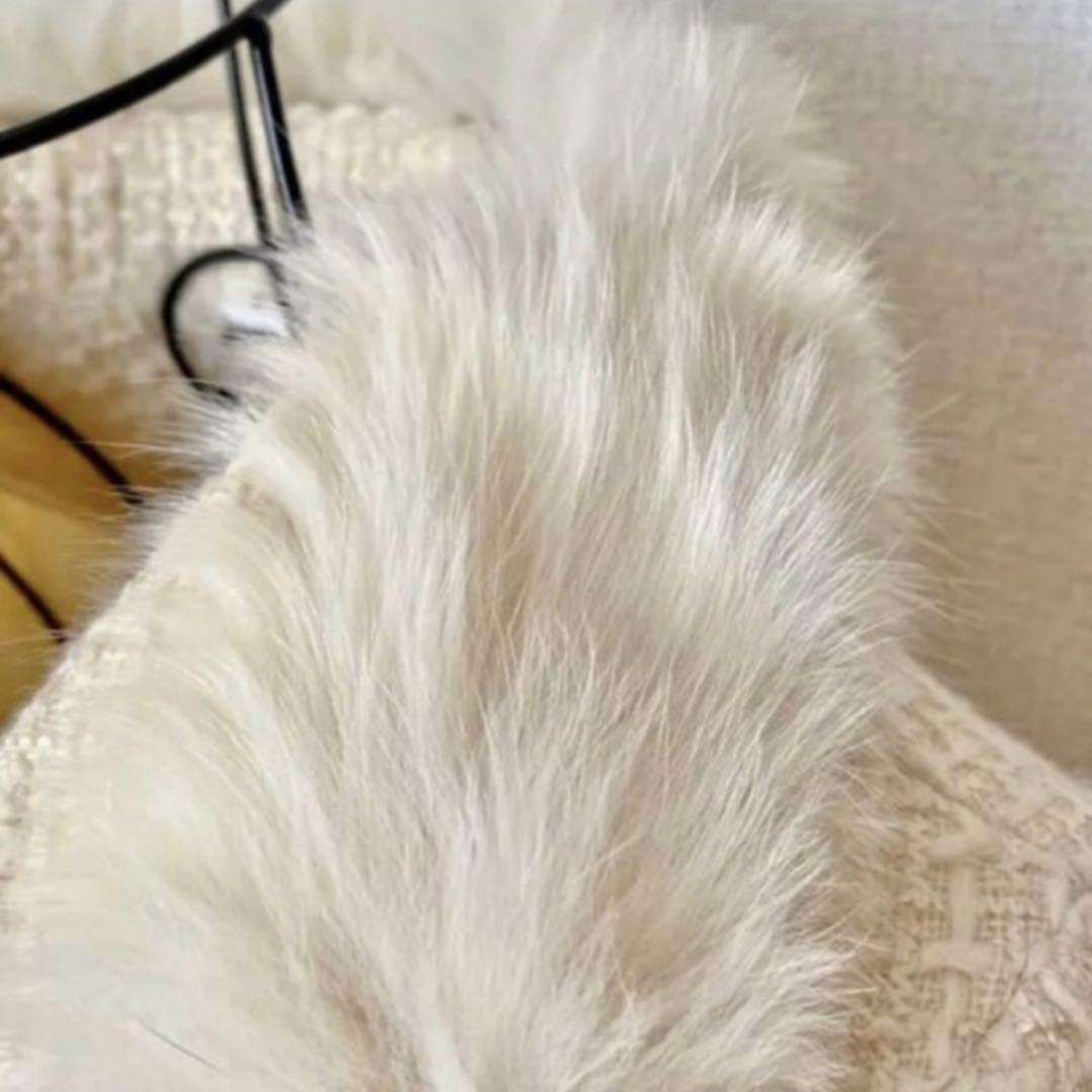 SANYOCOAT 定価8万 フォックスファー フリンジ ウール ツイード