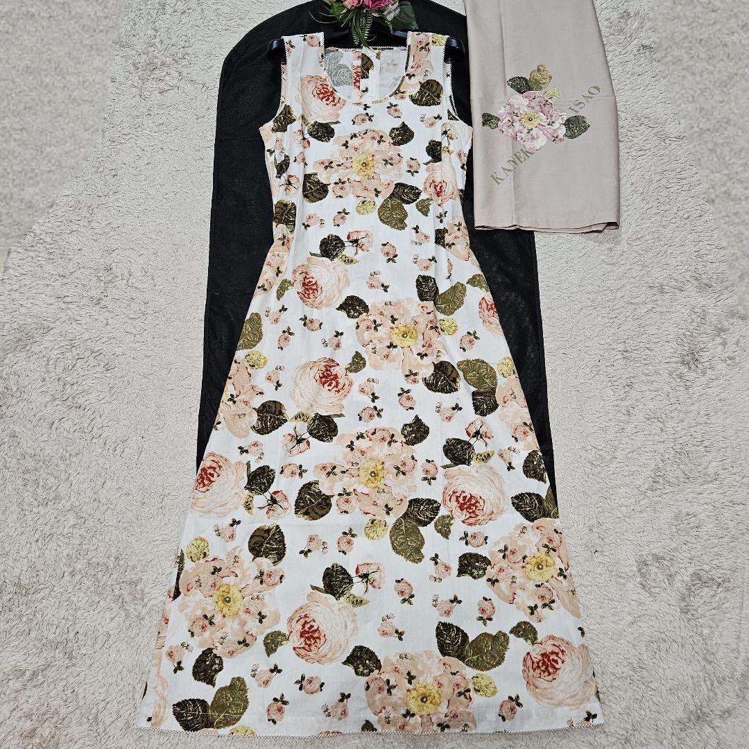 希少☆美品☆カネコイサオ　ノースリーブワンピース　スカーフ付　花柄　バックリボン