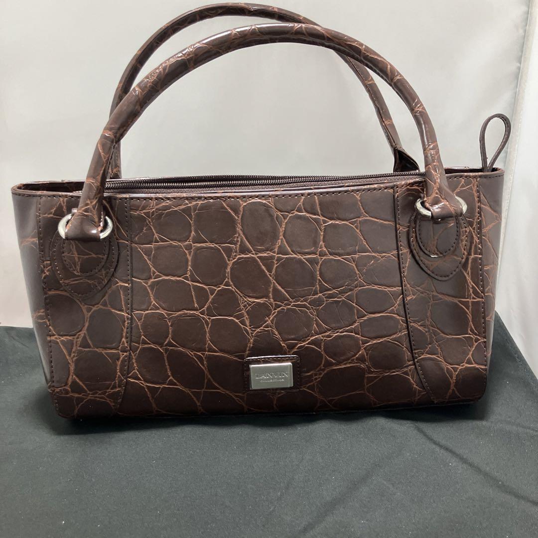 ランバン LANVIN ハンドバッグ 腕掛け レザー 茶 ブラウン 金具