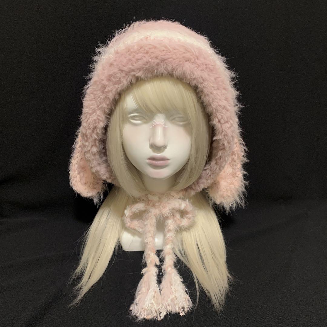 うさ耳ボンネット うさ耳フライトキャップ ハンドメイド 編み物 サブカル