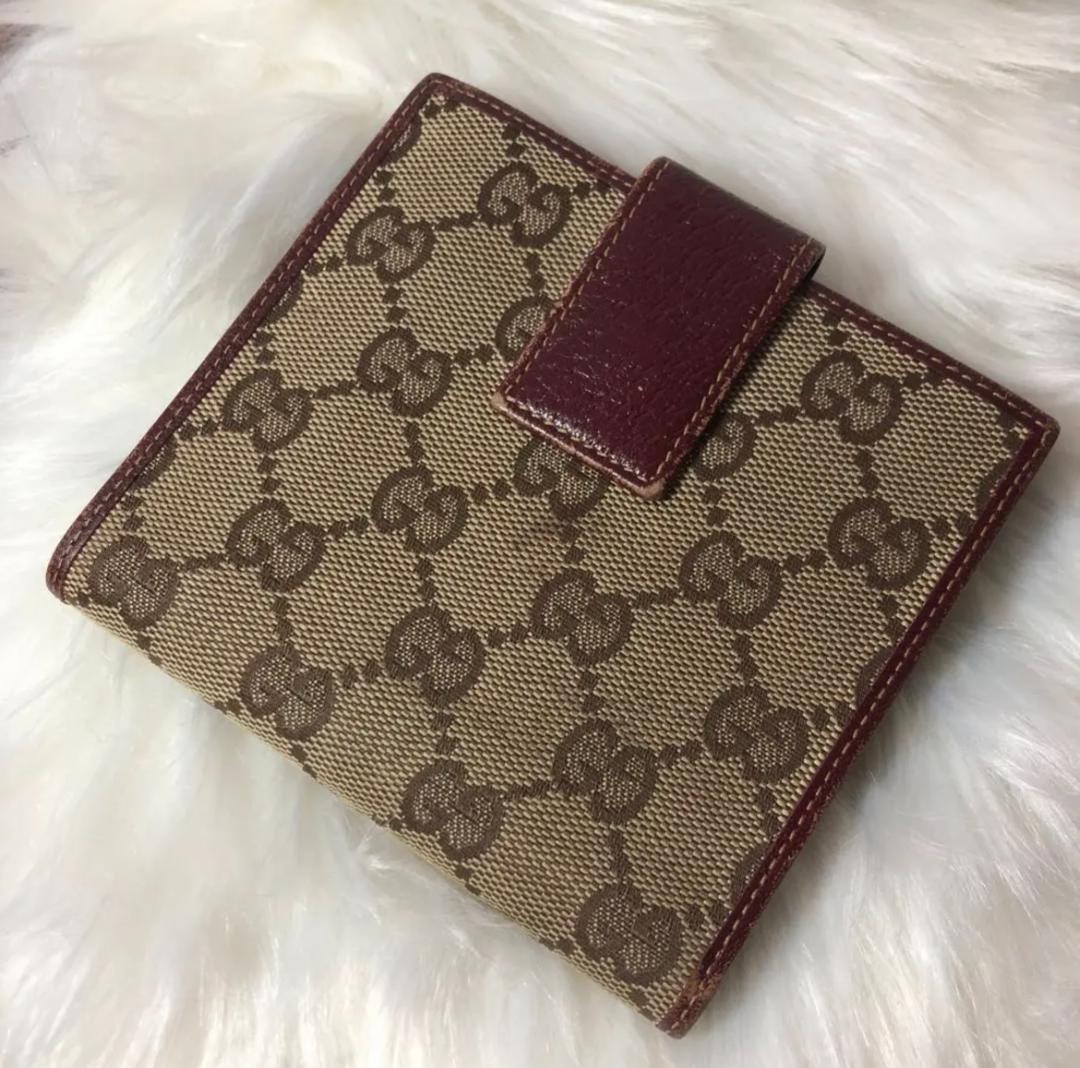 GUCCI グッチ シェリーライン GG 二つ折り財布 レッド キャンバス