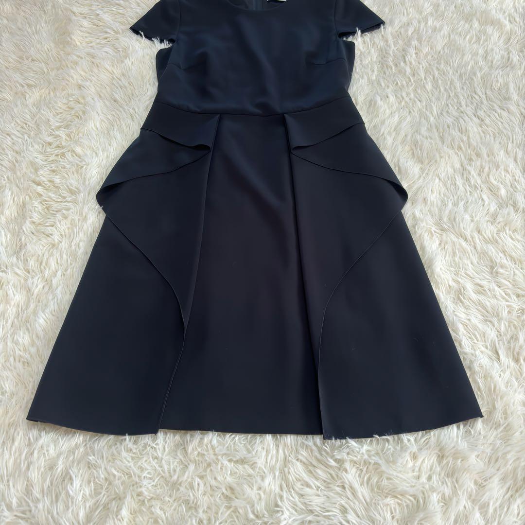 美品　foxey new york サイドフリル　ワンピース　40 ネイビー