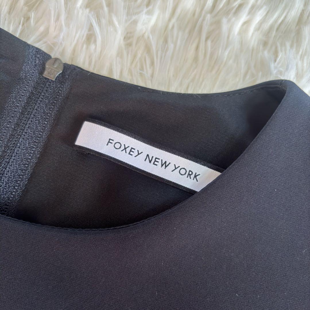 美品　foxey new york サイドフリル　ワンピース　40 ネイビー