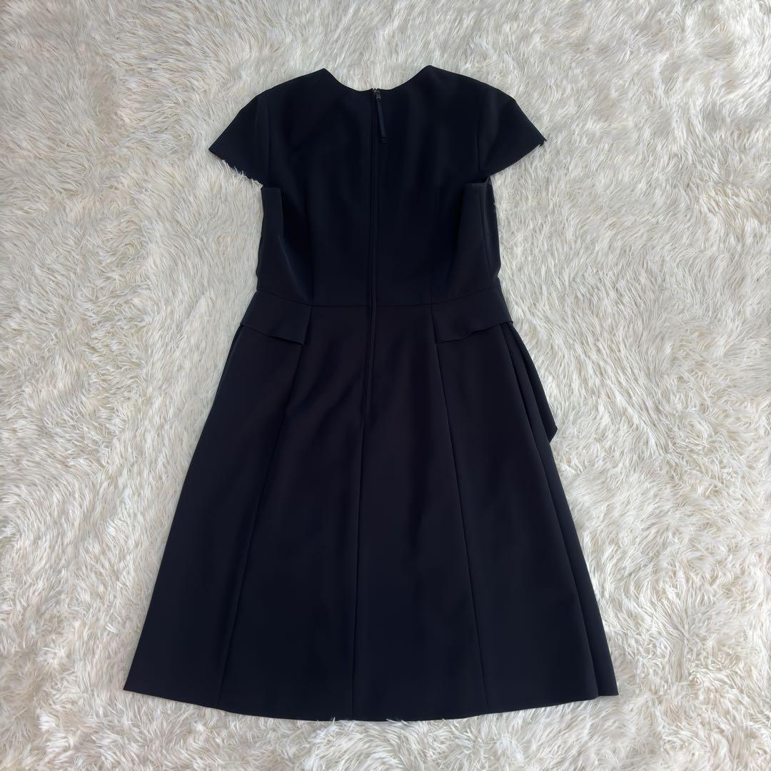 美品　foxey new york サイドフリル　ワンピース　40 ネイビー