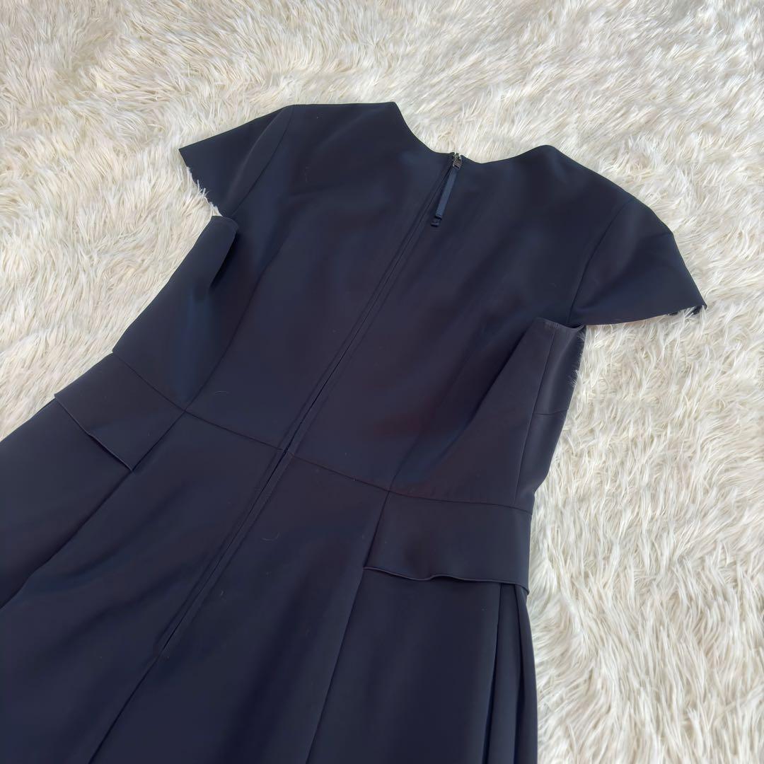 美品　foxey new york サイドフリル　ワンピース　40 ネイビー