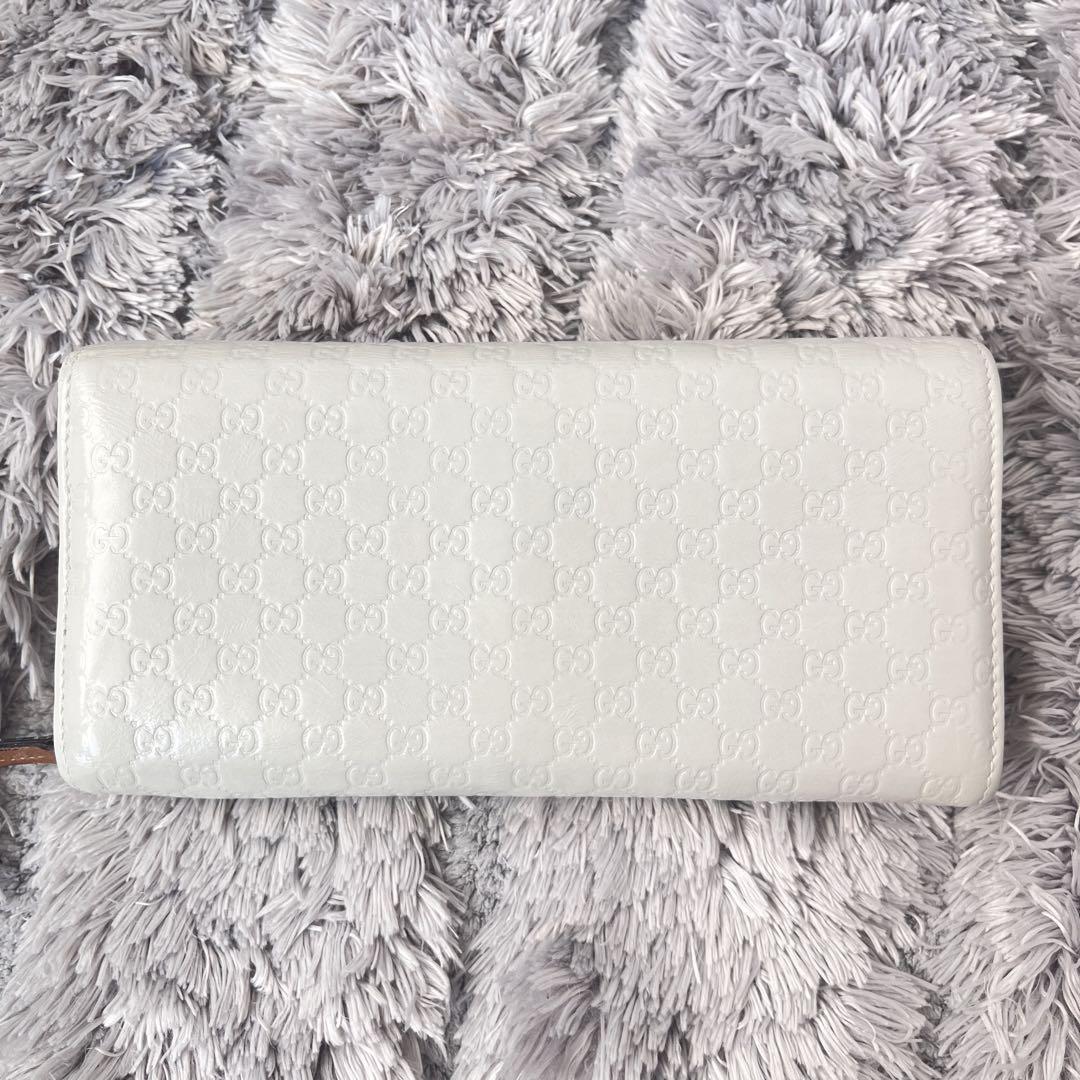 良品✨GUCCI 長財布　マイクロシマ　バイカラーロゴプレート　ホワイト