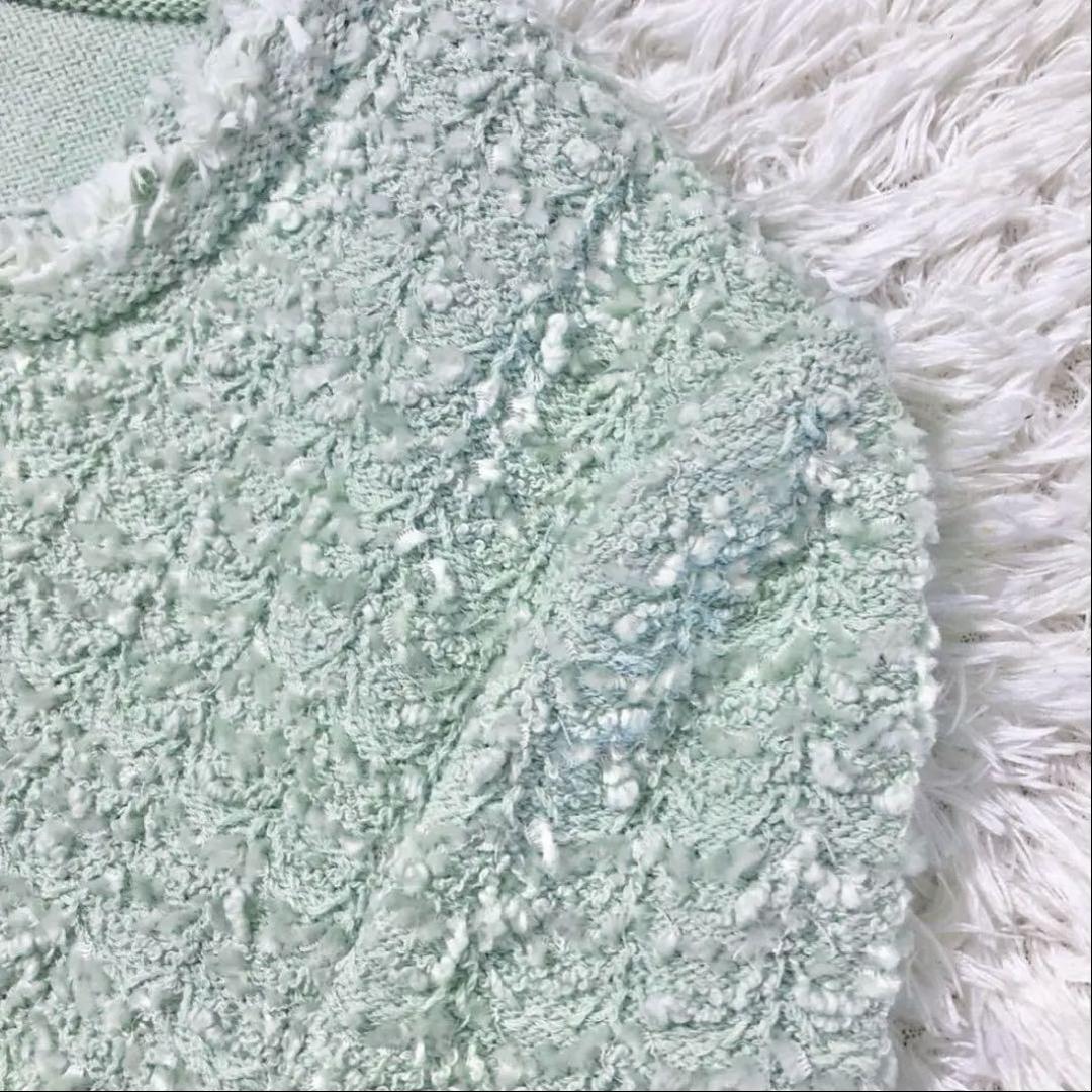 極美品✨フォクシー ツイード ニットジャケット ノーカラー ミント色