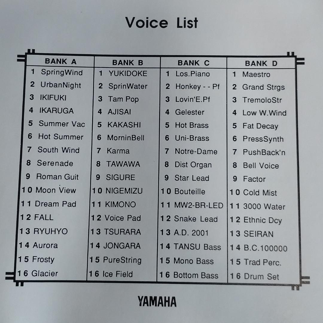 SY77(YAMAHA) JSPA vol.1 春夏秋冬 VOICE CARD Yamaha JSPA Edition Vol.1 Synthesizer Voice Data Card SY77