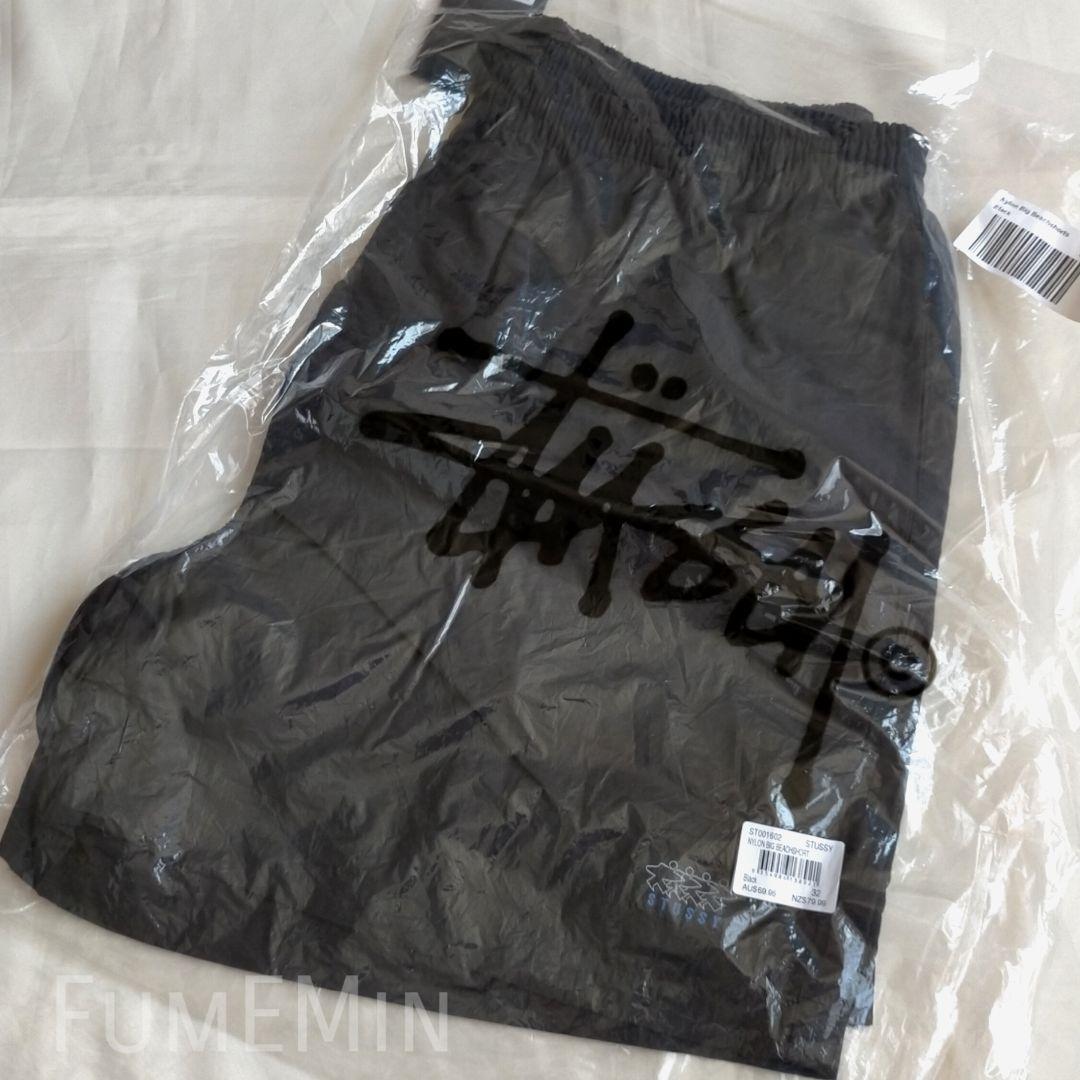 低価セール 新品 サーフマンロゴ ビーチショーツ 黒32 jYLwR-m68052821230 ステューシー STUSSY 国産正規品