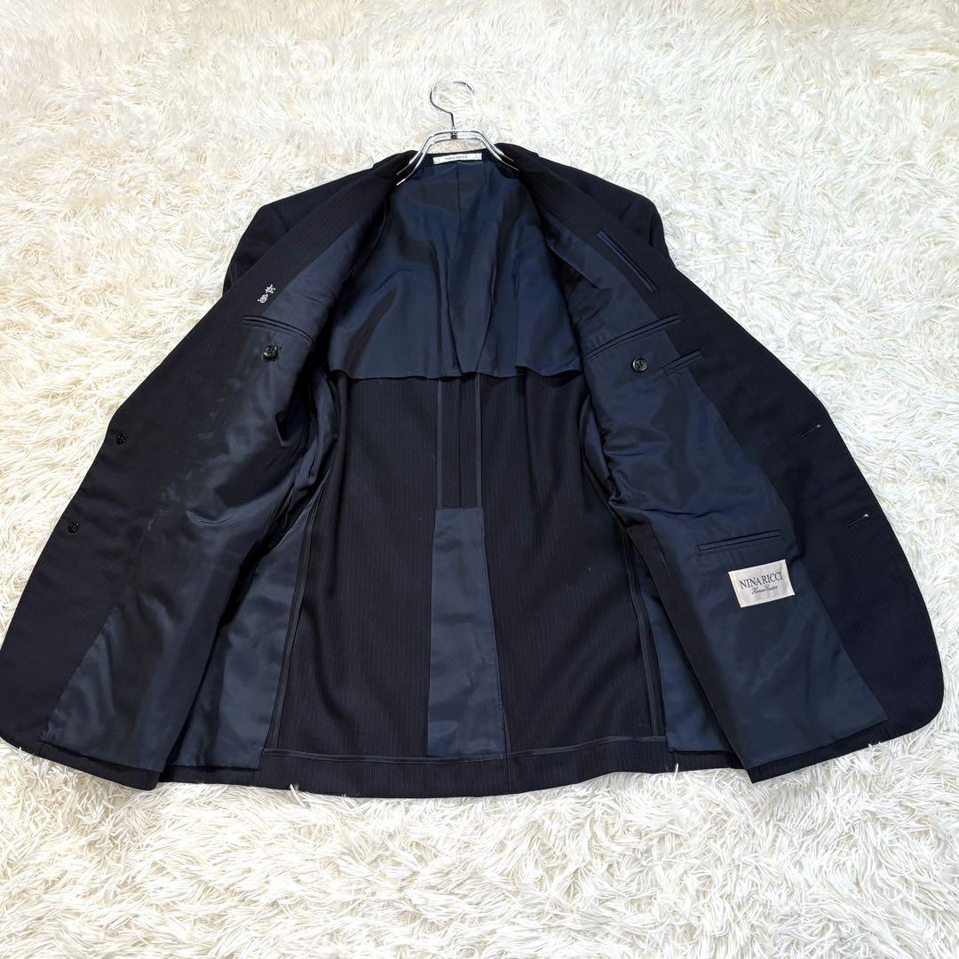 極美品　ニナリッチ 3ピース セットアップスーツ　ネイビー　シャドーストライプ