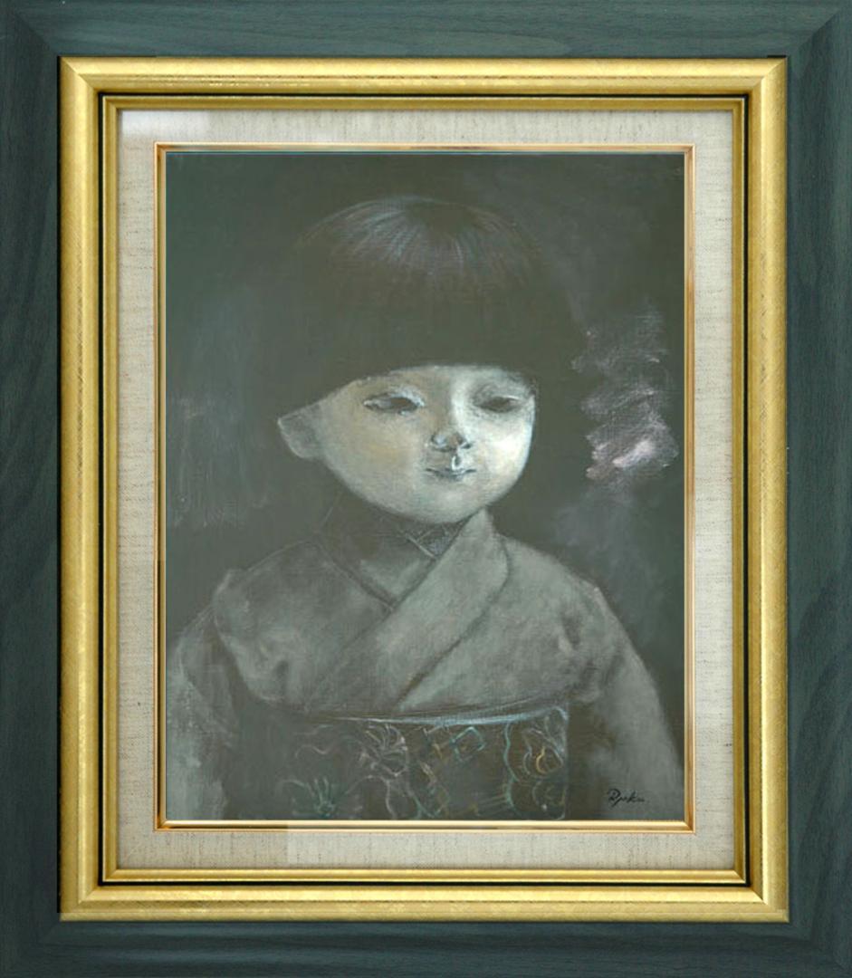 新品正規品  絵画 市松日本人形 F6-080118 油絵 工芸品