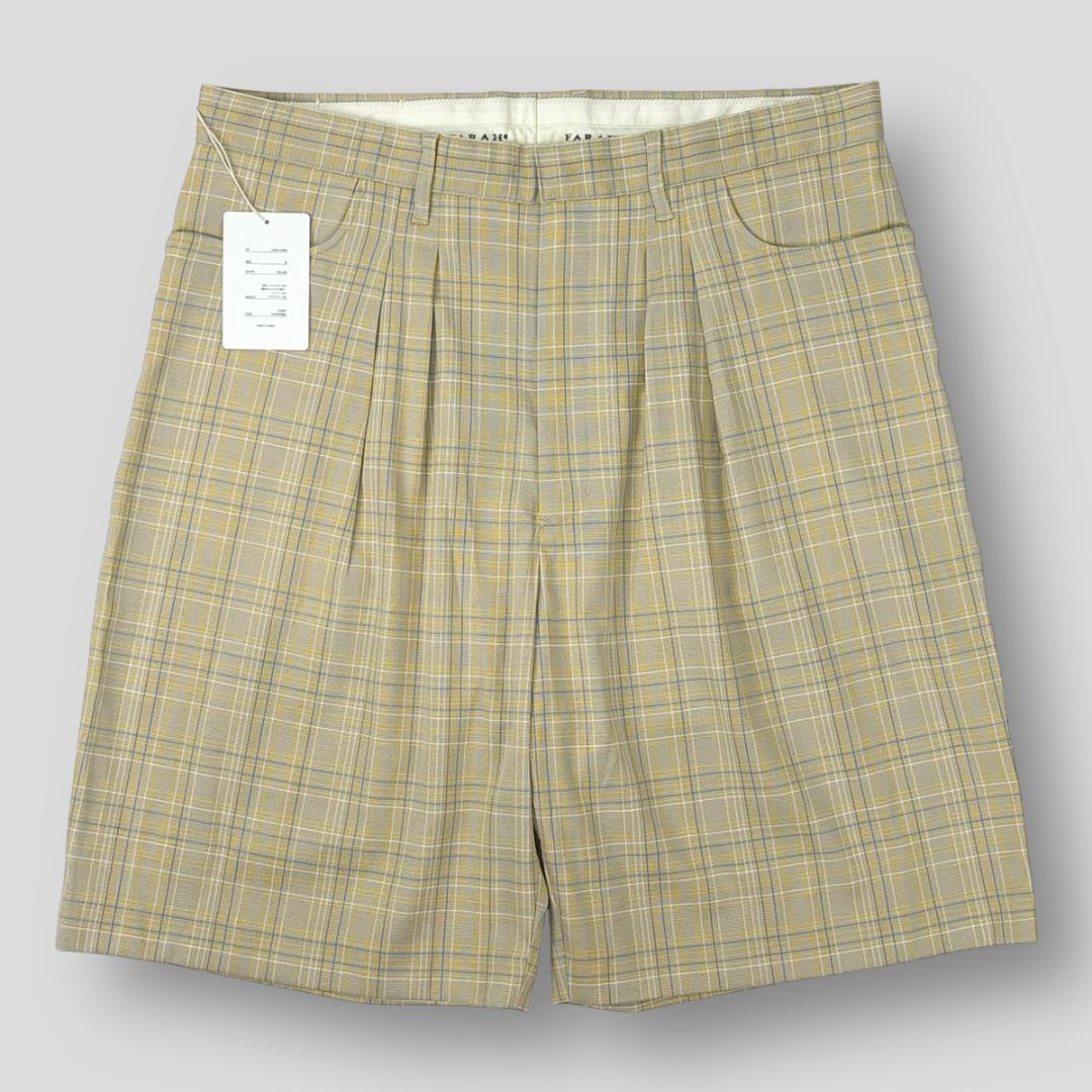新品 FARAH 23SS 2タックワイドショーツ チェック W36 4306