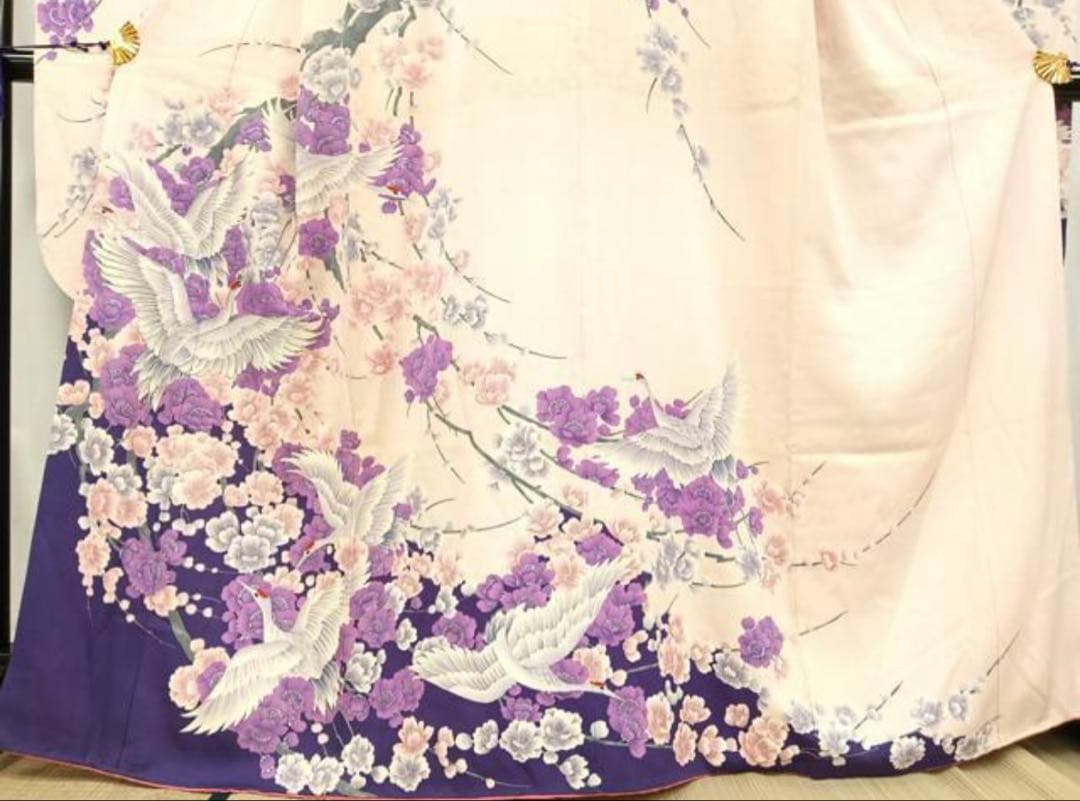 振袖 フルセット6点サイズM〜L 紫とピンクの花柄 鶴刺繍 正絹売り切り終了 振袖 フルセット6点サイズM〜L 紫とピンクの花柄 鶴刺繍 正絹売り切り終了