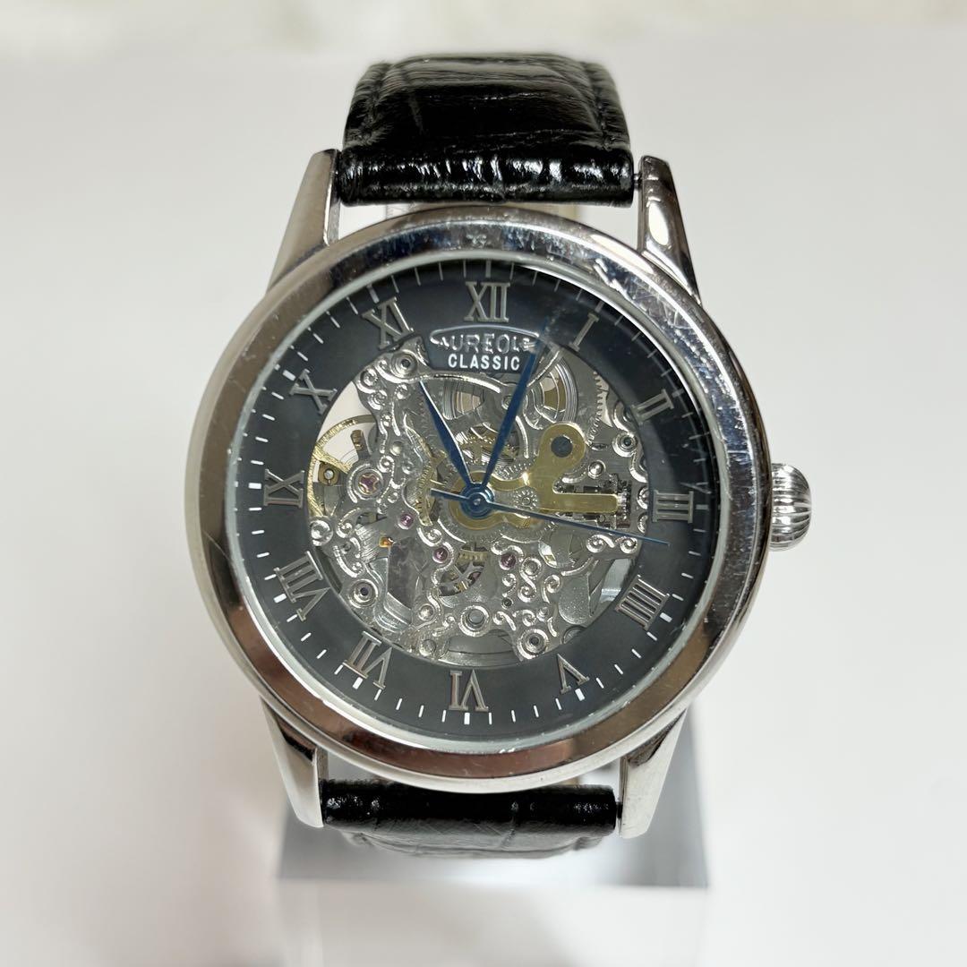 AUREOLE オレオール 自動巻き時計 裏スケ 37SW-470W-2 本革