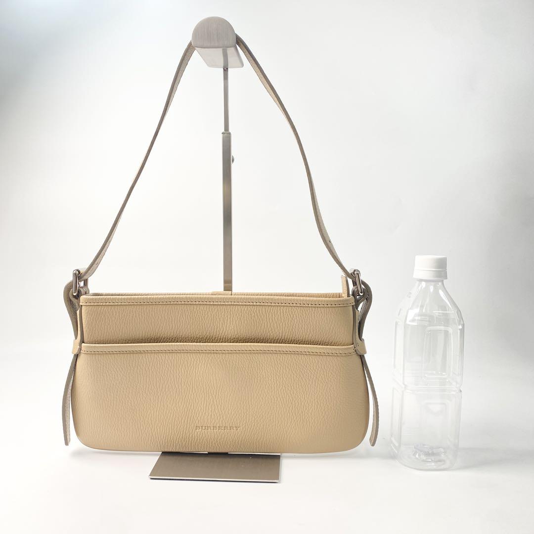 美品 バーバリー Burberry レザー ショルダーバッグ ベージュ