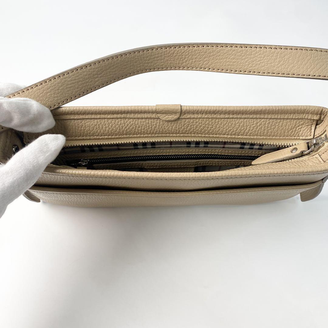 美品 バーバリー Burberry レザー ショルダーバッグ ベージュ
