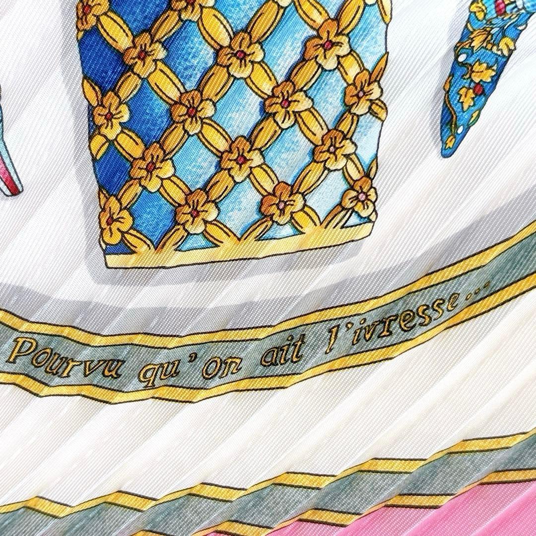 極美品 エルメス カレ90 プリセ プリーツ 香水瓶柄ピンク系 箱付き