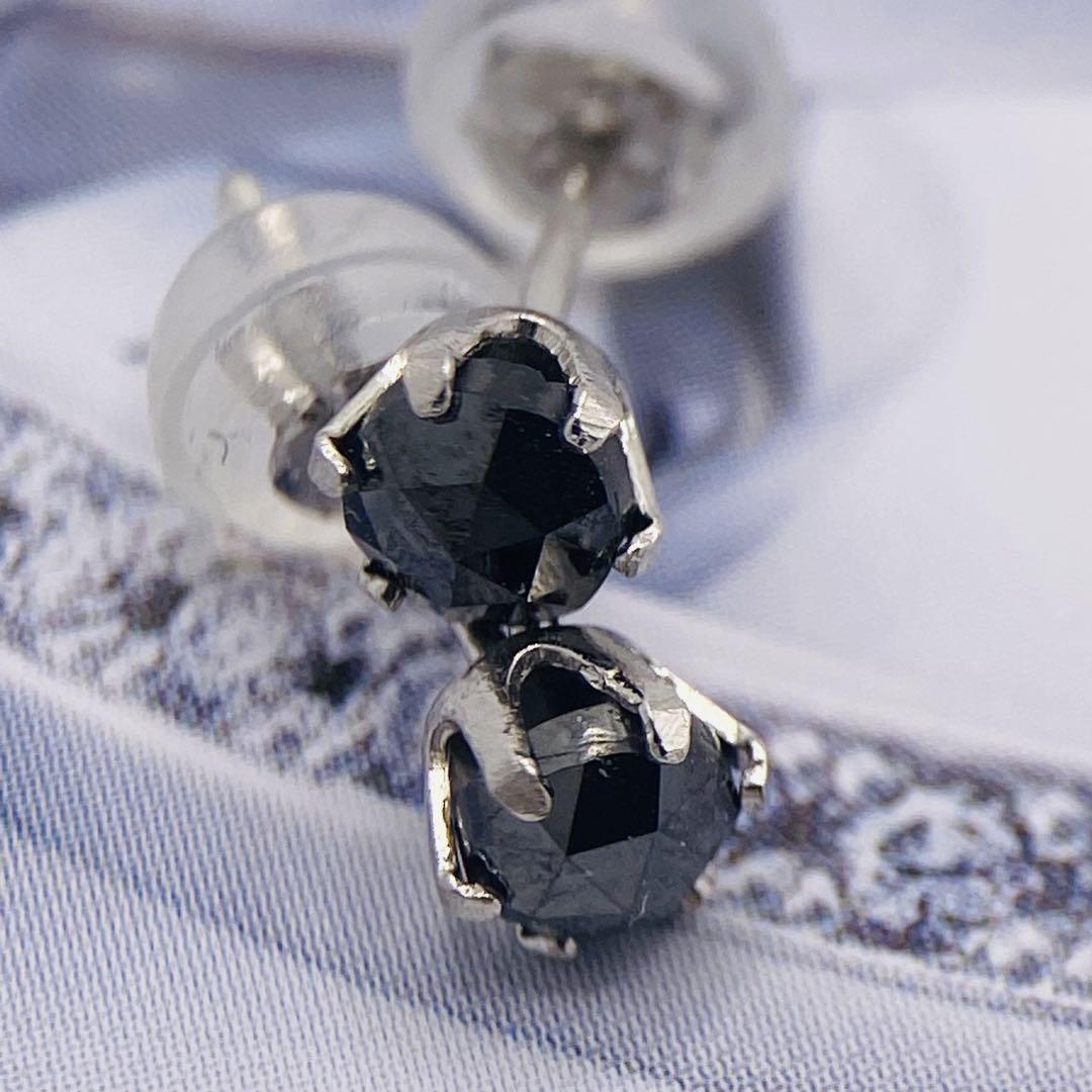 ❤️天然ブラックダイヤ片耳pt900 ✨0.25ct BKダイヤローズカットピアス