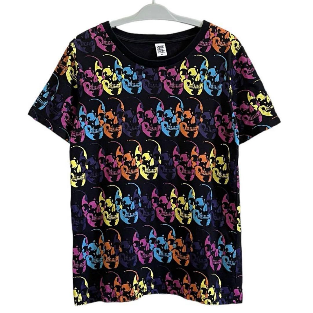 00s y2k レインボースカル 総柄 TシャツSS グランジ ROCK 虹