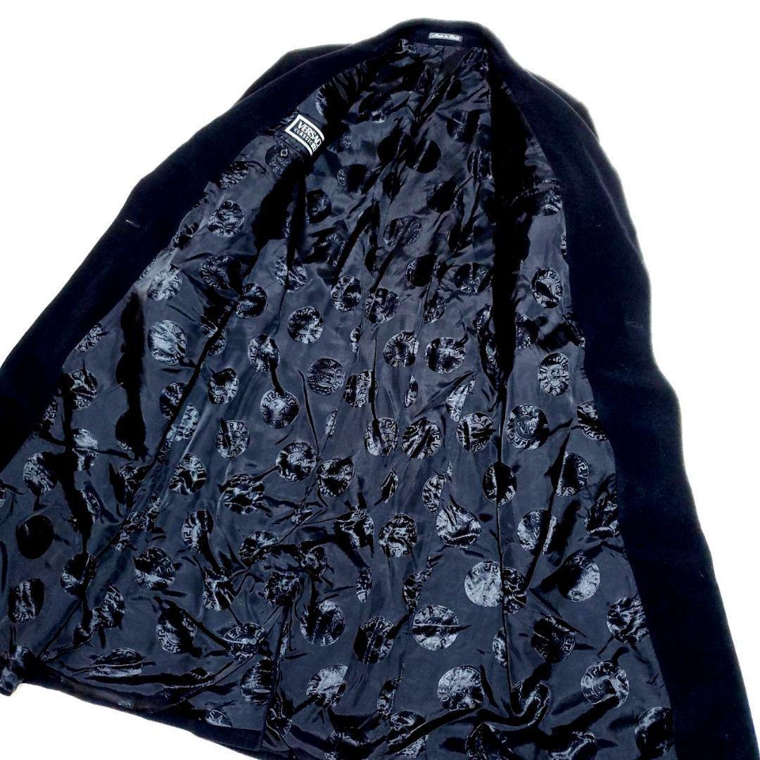 美品 XL ヴェルサーチ ウール100 ロング ダブル チェスター コート 黒