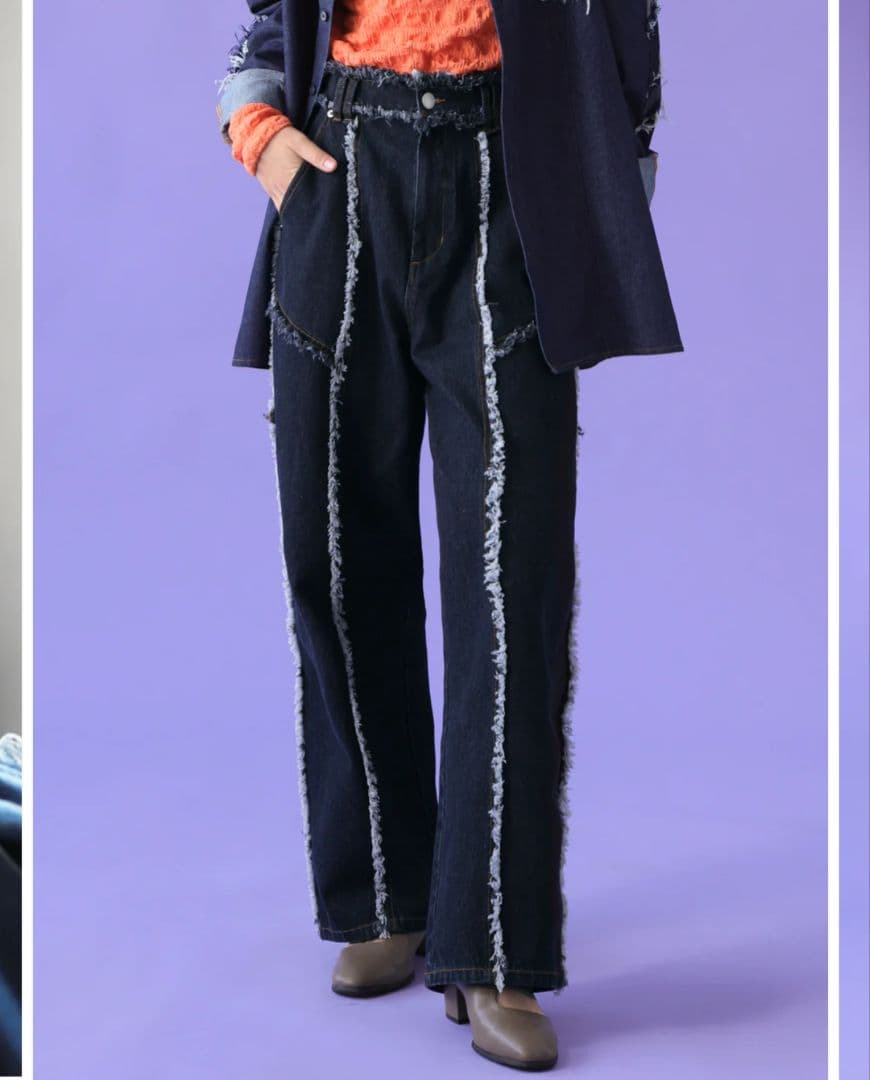 アンティカ/OWNth フリンジデニムパンツ インディゴ Large