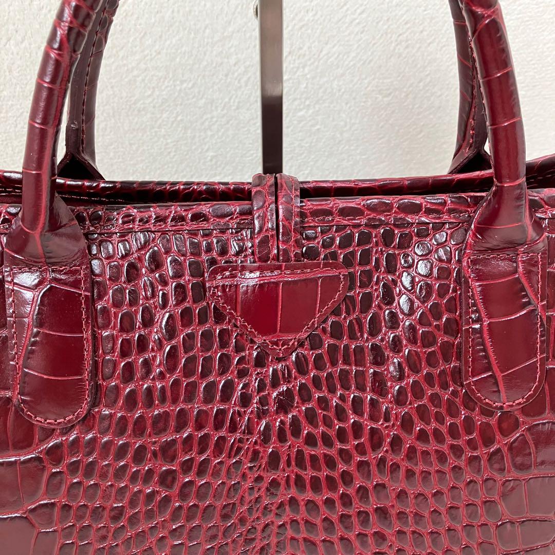 極美品/LONGCHAMP/ハンドバッグ/クロコ/ロゾ/A4収納可能