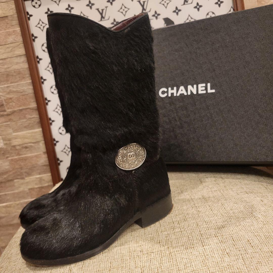 CHANEL　ふわふわ　ファー　ブーツ　ロング　ココマーク　パンプス　ワンピース