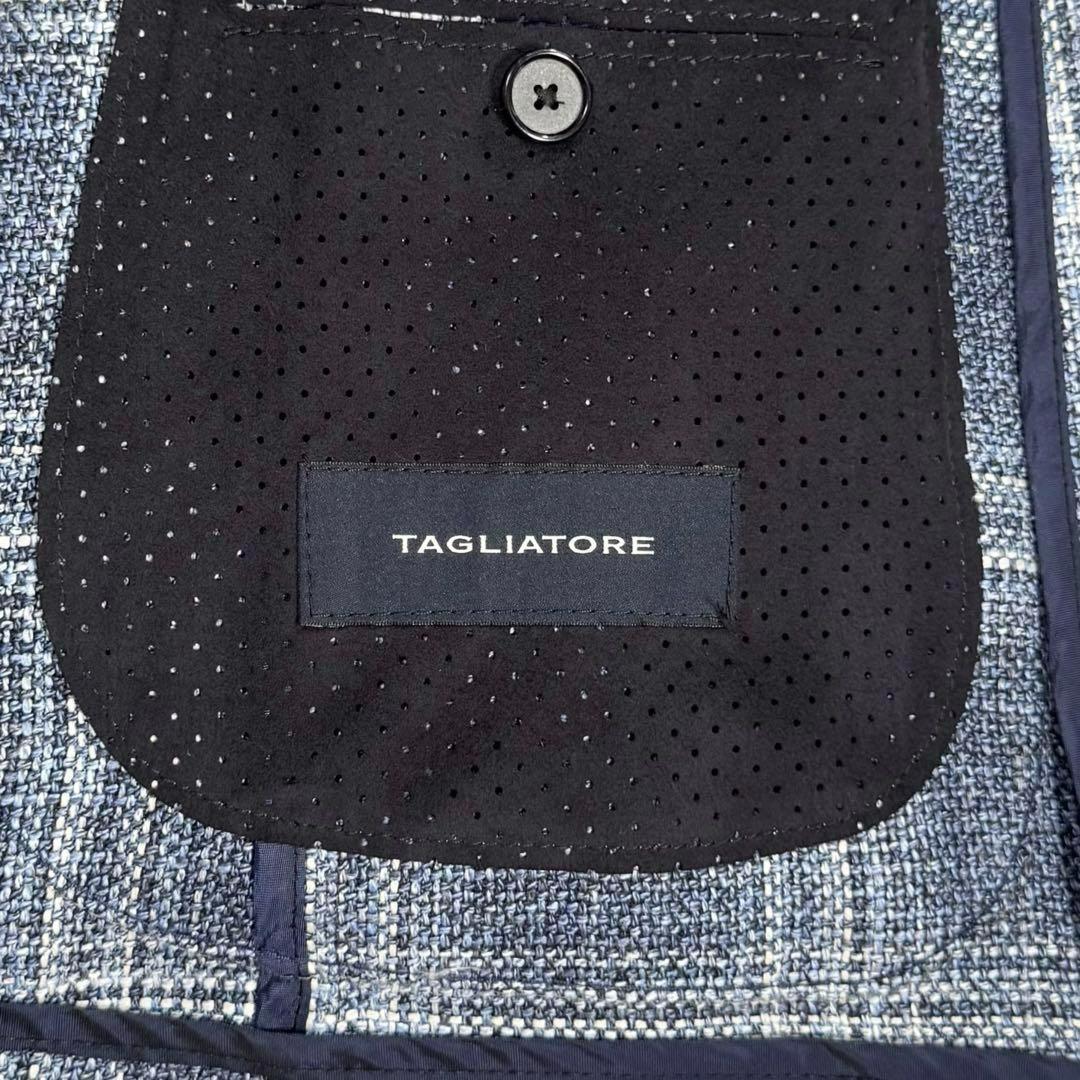 美品 L タリアトーレ リネンシルク 2Bジャケット チェック ネイビー 春夏