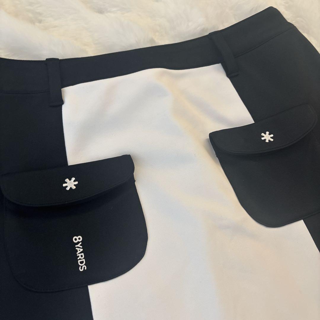 【美品】 ハチヤーズ 8YARDS スカート ゴルフウェア 黒×白 L 裏起毛 【美品】 ハチヤーズ 8YARDS スカート ゴルフウェア 黒×白 L 裏起毛