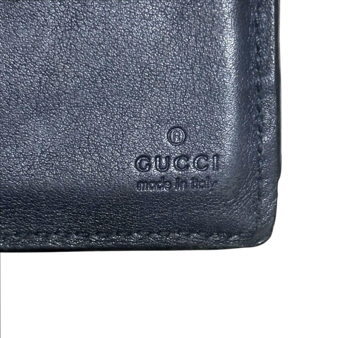 人気　グッチ　折り財布　GGシマ　レザー　ブラック　フラップ　マイクロGG