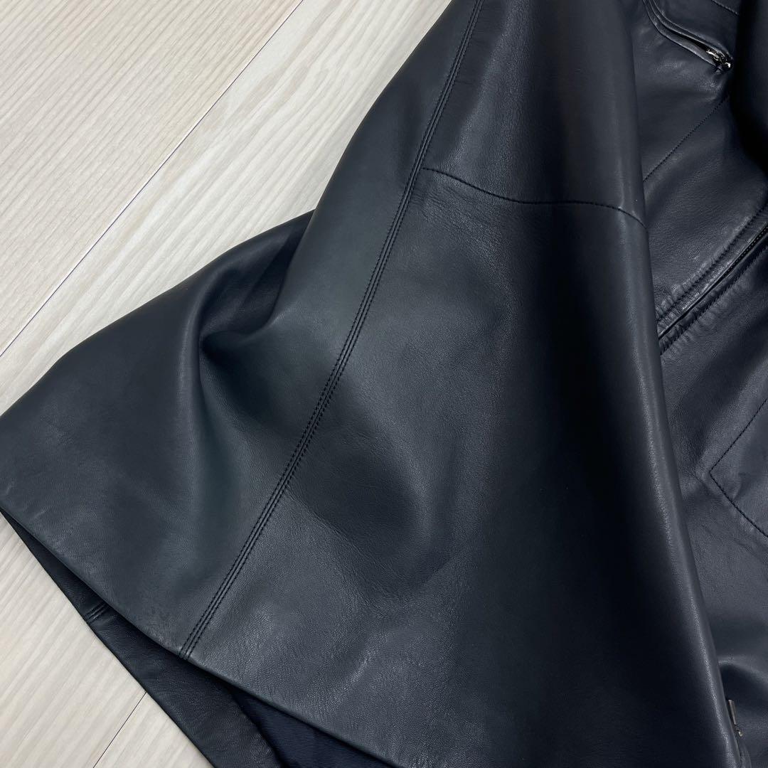 高級 HERMES エルメス ラムスキン ベルト付き ジップアップ レザーコート 画像11