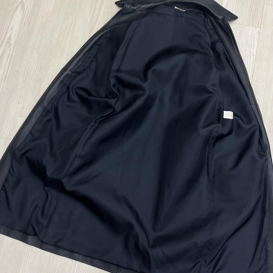 高級 HERMES エルメス ラムスキン ベルト付き ジップアップ レザーコート 画像5