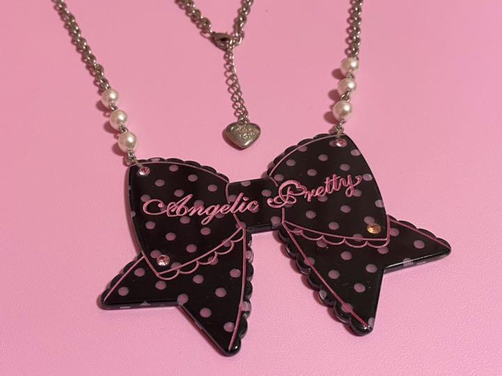 ェーン Angelic アクリルリボンネックレス 黒 fCLc8-m68153542225 Pretty ➙プリティ