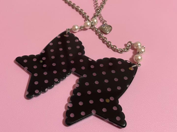 ェーン Angelic アクリルリボンネックレス 黒 fCLc8-m68153542225 Pretty ➙プリティ