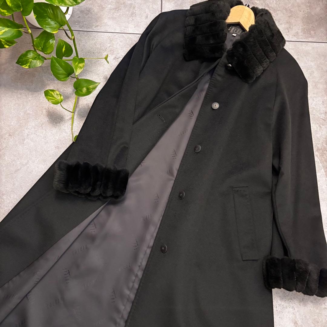 新品未使用品　SOLEIL ブラック カシミヤロングコート M ヌートリア