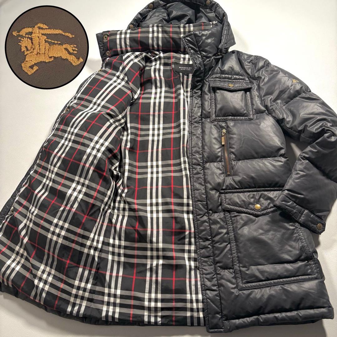 バーバリー 2way ダウンジャケット 裏地 全面ノバチェック 刺繍 ホースロゴM・BURBERRY BLACK LABEL