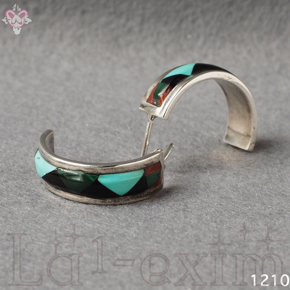 3.5cm ターコイズ シルバー インディアンジュエリー フープ 天然石 ピアス