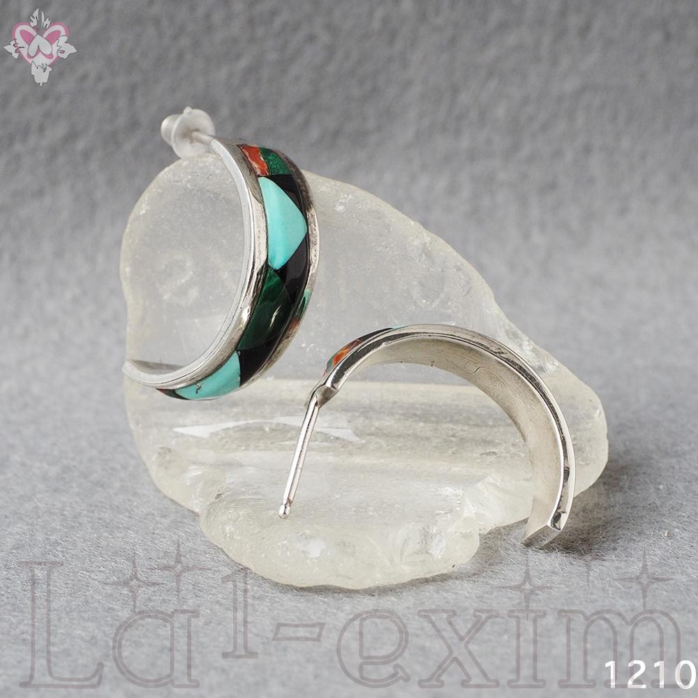 3.5cm ターコイズ シルバー インディアンジュエリー フープ 天然石 ピアス