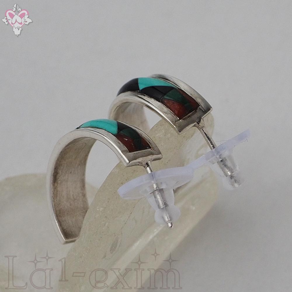 3.5cm ターコイズ シルバー インディアンジュエリー フープ 天然石 ピアス