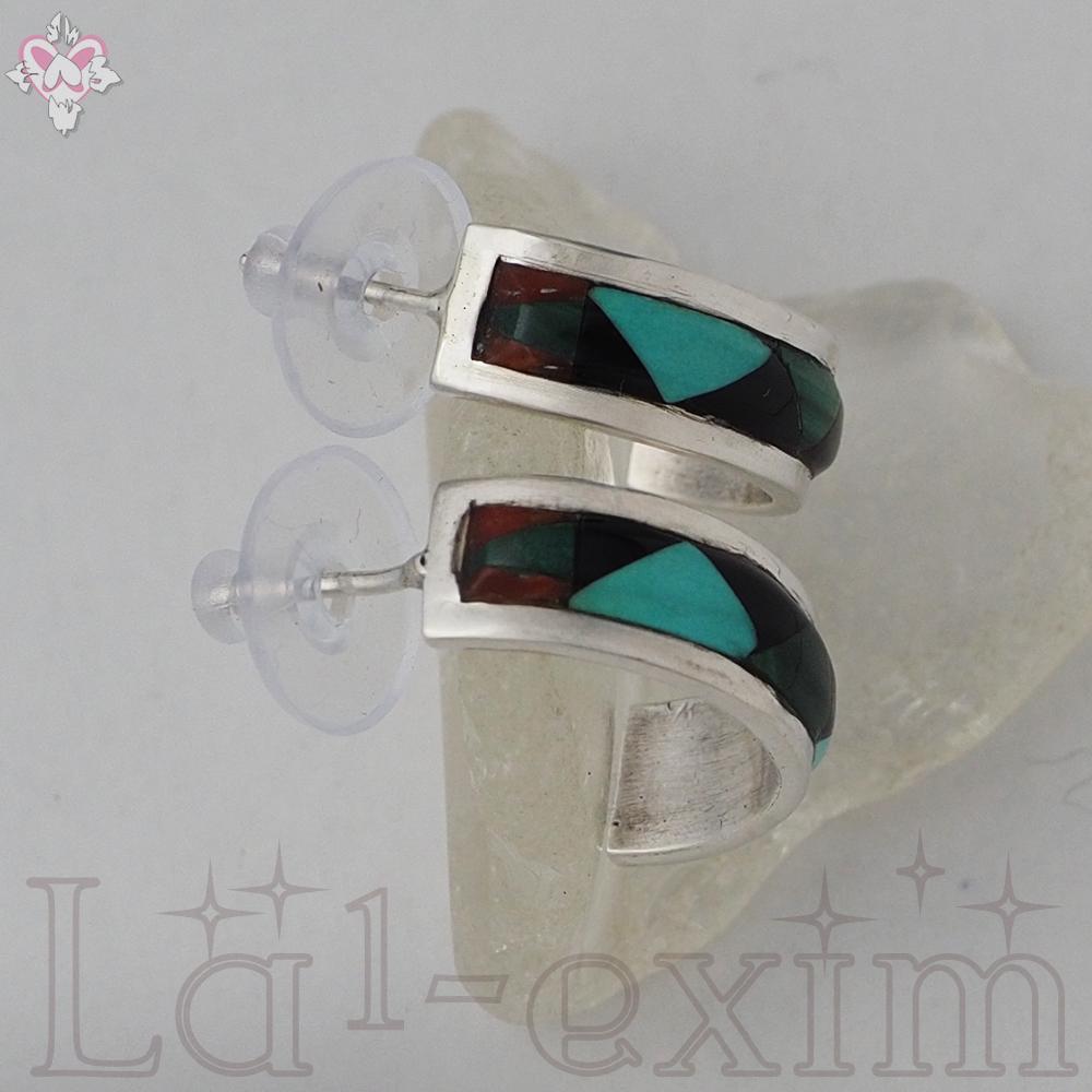 3.5cm ターコイズ シルバー インディアンジュエリー フープ 天然石 ピアス
