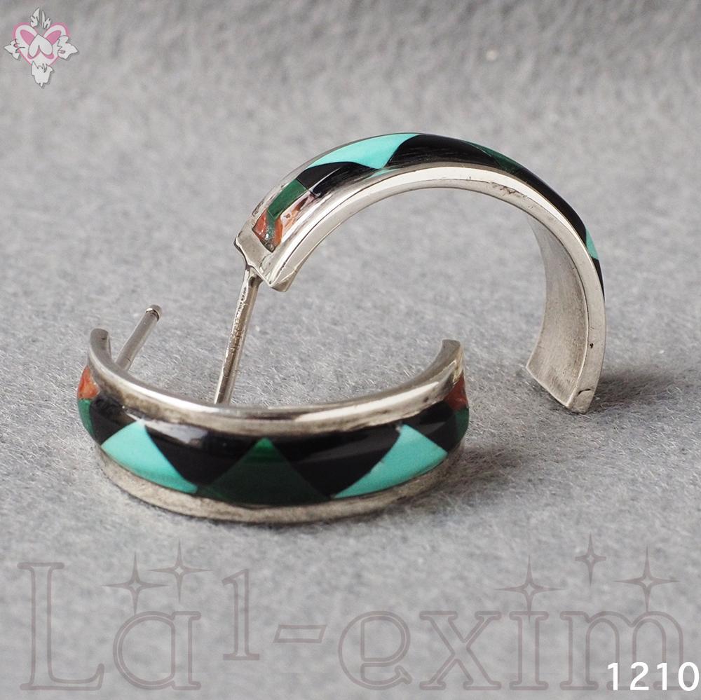 3.5cm ターコイズ シルバー インディアンジュエリー フープ 天然石 ピアス