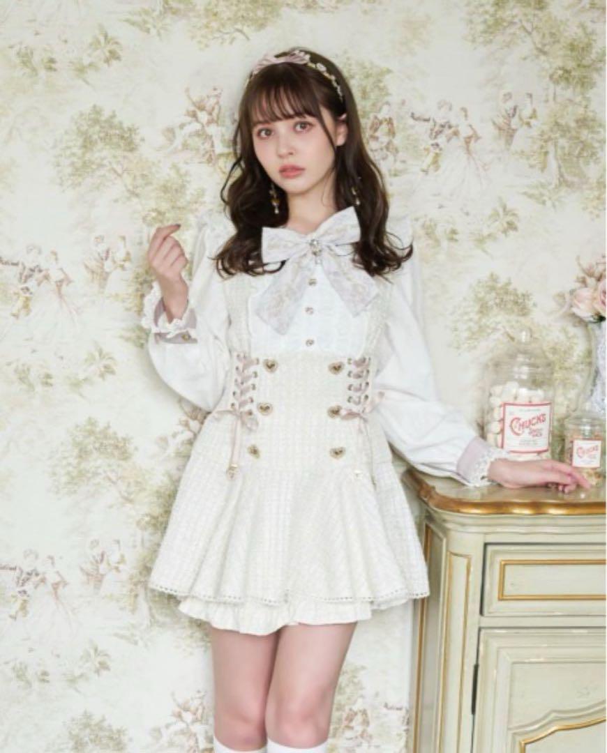 LIZLISA メッセージリボンツイードセットアップ ホワイト